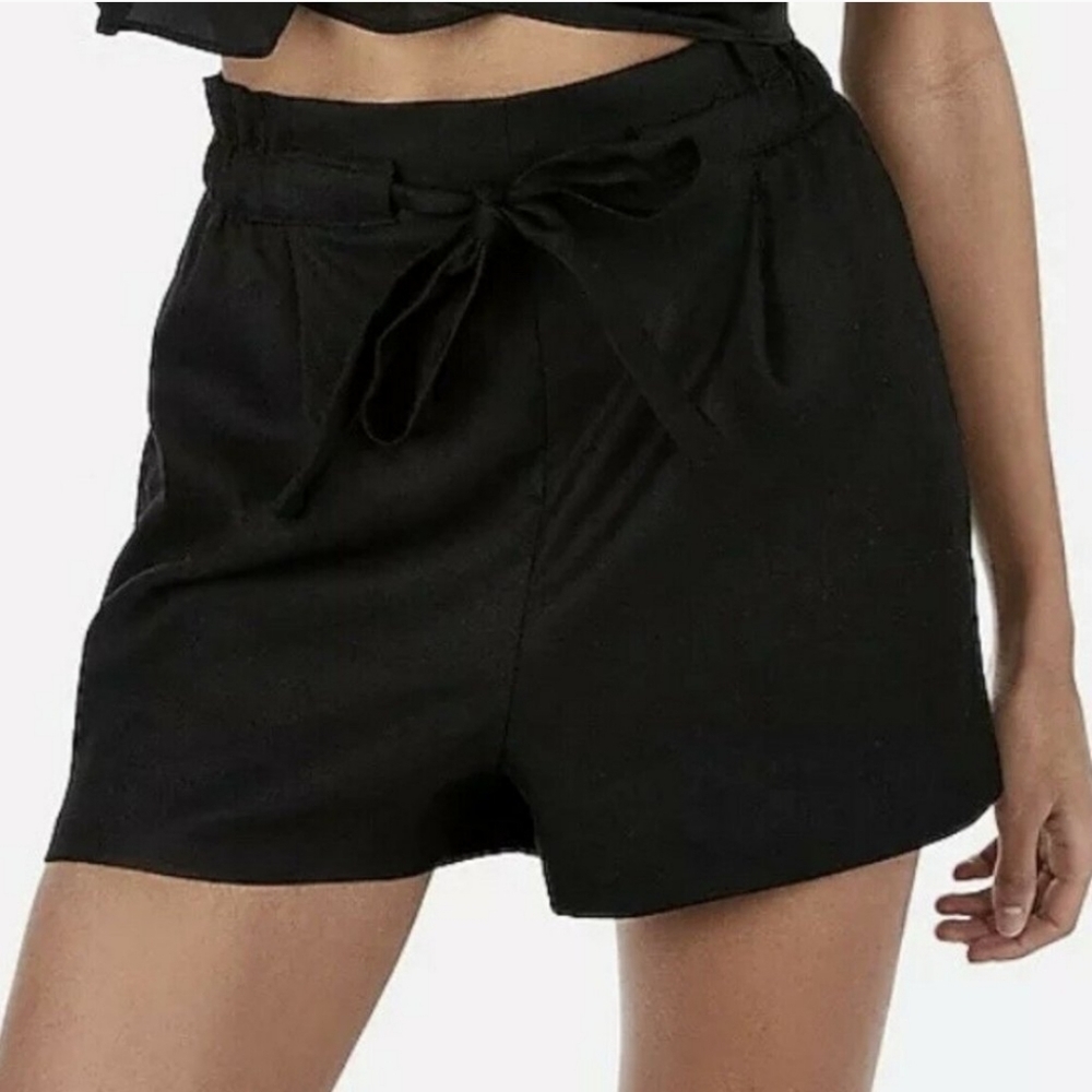 Express Black Linen High Rise Shortie Paperbag Shorts